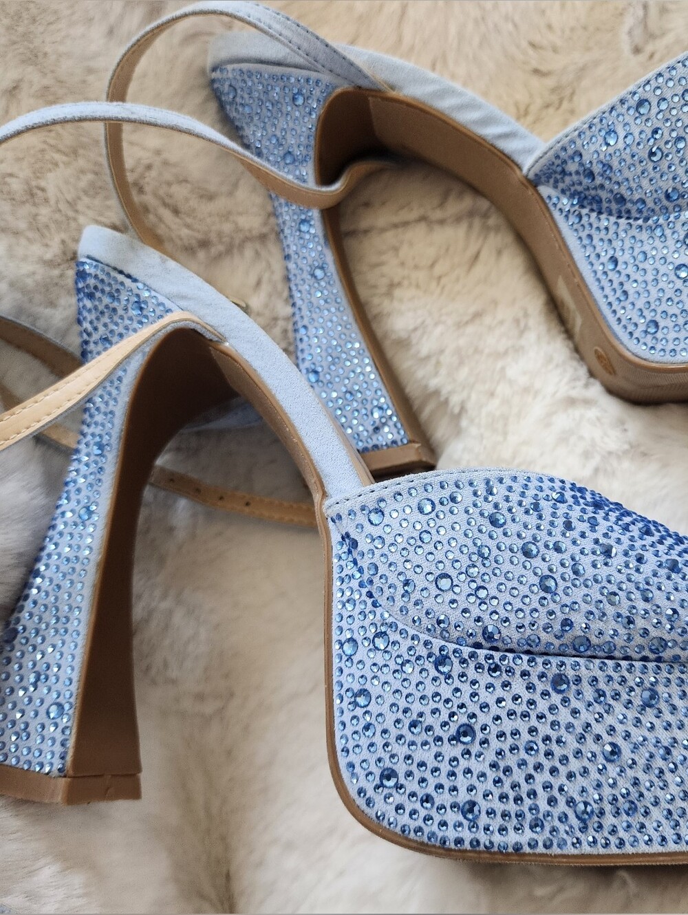 Women's Light Blue Sparkly Crystal Slingback Platform Heels